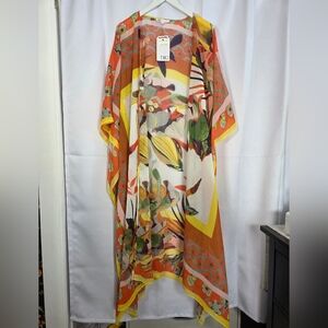 NWT DR2 Multicolor Floral Long Kimono Duster Coverup Women's One Size